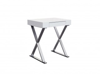 Elegant High Gloss White Office Desk with Stainless Steel Base