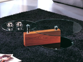 Madera Cocktail Table with a Movable Glass Top and Wood Base