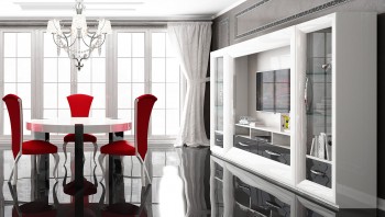 Modern High Gloss White and Gray Wall Unit