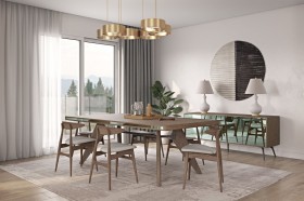 Modern Walnut Dining Table with Side Glass Accents