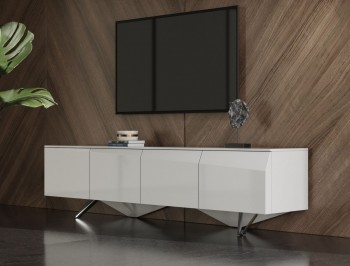 4 Door Modern White TV Stand with Stainless Steel Legs