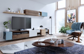 Modern Multicolor Wall Unit with Top Shelves Modern Multicolor Wall Unit with Top Shelves