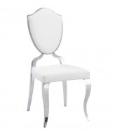 White Upholstered Side Chair with Chrome Frame and Curved Legs