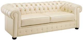 Ivory Italian Leather Sofa Set with Buttons
