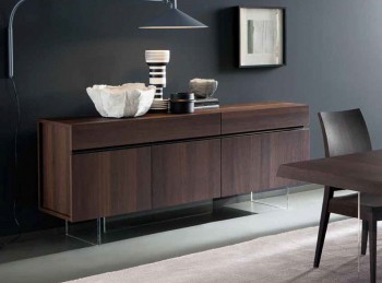 Italian Dark Walnut Wood Three Door Buffet Sideboard