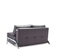 Black or Dark Sahara Color Leather and Chrome Sofa Bed