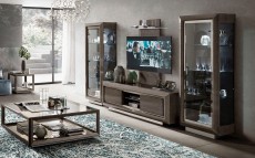 Contemporary Lacquered Entertainment Wall Unit with Display Shelves Contemporary Lacquered Entertainment Wall Unit with Display Shelves