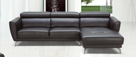 Black Leather Contemporary Sectional Sofa with Tufted Seating