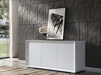 Elegant White Buffet with Stainless Steel Legs Elegant White Buffet with Stainless Steel Legs