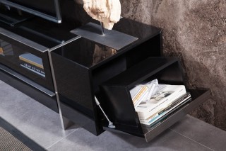 Black Lacquer Corner TV Consoles with Storage