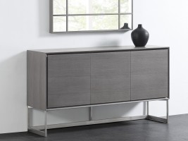 Gray Oak Buffet with Solid Stainless Steel Base
