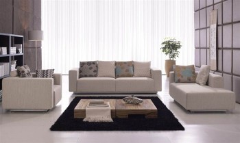 Cream Microfiber Sofa Set with Stainless Steal Legs