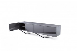 Modern Matte Grey TV Stand with Black Powder-Coated Metal Legs