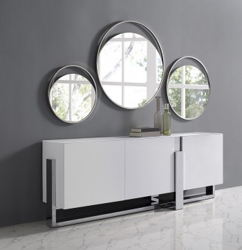 Glamorous Matte White Buffet with Crystal Frosted Glass Top Glamorous Matte White Buffet with Crystal Frosted Glass Top