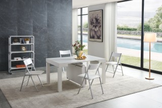 Floating Sleek White Gloss Table with Creative Leatherette Chairs