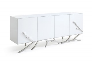 Modern White Buffet with Silver Accents