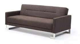Fabric Upholstered Contemporary Brown Sofa Bed White Silver Legs