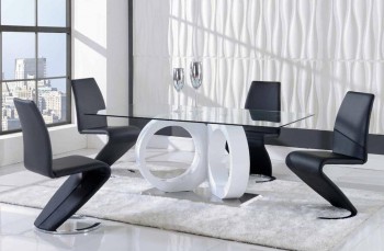 Exclusive Rectangular Glass Top Leather Designer Modern Dining Room