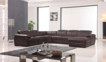 Large Brown Leather Contemporary Sectional Set with Recliner Chair