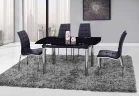 Modern Black Glass Extendable Table with Black Leatherette Chairs