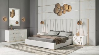 Unique Leather Luxury Bedroom Sets with Fully Upholstered Bed