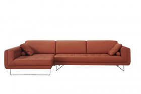 Pumpkin Italian Leather Sectional Sofa with Throw Pillows