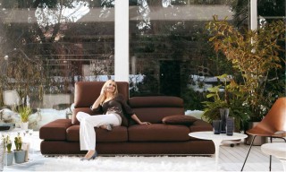 Two Piece Dark Brown Leather Sofa Set with Adjustable Headrests