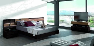 Lacquered Made in Spain Wood Elite Platform Bed with Large Headboard