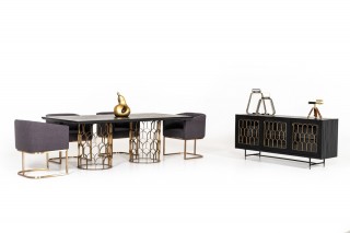 Modern Black Acacia Buffet with Antique Brass Accents