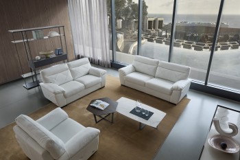 White Leather Sofa Set with Black Accents