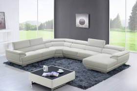 Sectional Upholstered in Real Leather with Comfortable Chaise Lounge