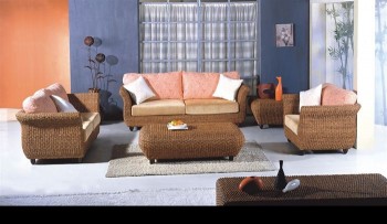 Hand-Woven Rattan Living Room Sofa Set