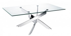 Criss Cross Legs Stainless Steel Coffee Table with Tampered Glass Top