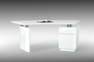 Elegant White Gloss Finish Desk with Stainless Steel Accents