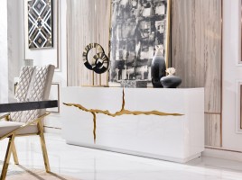 Modern White Buffet with Champagne Golden Accents