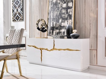 Modern White Buffet with Champagne Golden Accents Modern White Buffet with Champagne Golden Accents