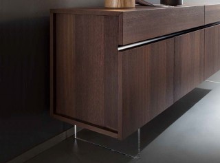 Italian Dark Walnut Wood Three Door Buffet Sideboard