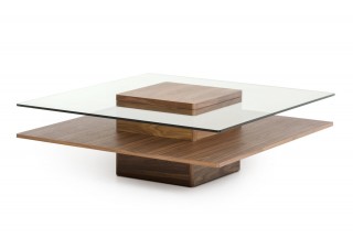 Walnut and Tempered Glass Transparent Coffee Table