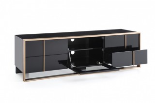 Modern Black TV Unit with Brushed Rosegold Stainless Steel Frame