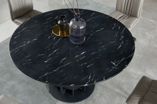 Black Round Marble Table Top with Cone Shape Steel Base