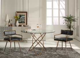 Elegant Round Tampered Glass Rose Gold Base Dining Table