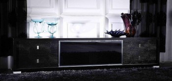 Elegant Black TV Stand with Crocodile Texture Elegant Black TV Stand with Crocodile Texture