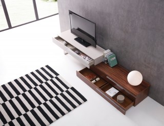 Contemporary Wall Unit with Textured Wood Veneers and Floating Design