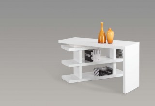 Modern High Gloss White Office Desk with Shelving System