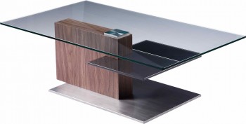 Walnut Wood Occasional Coffee Table with Chrome Base