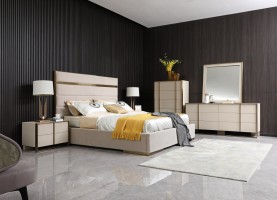 Contemporary Cream Leather Bedroom Set