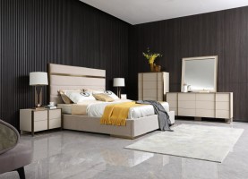 Contemporary Cream Leather Bedroom Set