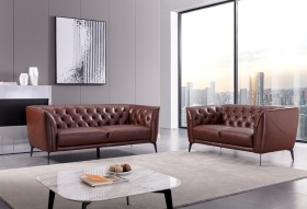 Brown Leather Contemporary Living Room Set with Metal Legs