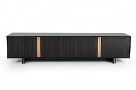 Elegant Ebony TV Stand with Rosegold Stainless Steel Edge