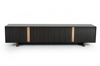 Elegant Ebony TV Stand with Rosegold Stainless Steel Edge Elegant Ebony TV Stand with Rosegold Stainless Steel Edge